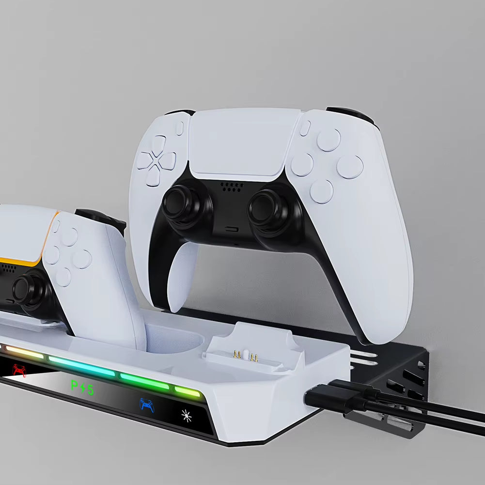 Wall Mount Kit & Charging Station W/ Headset Holder Metal Wall Hanging Charger Stand for PS5 and PS5 Slim Disc & Digital Version